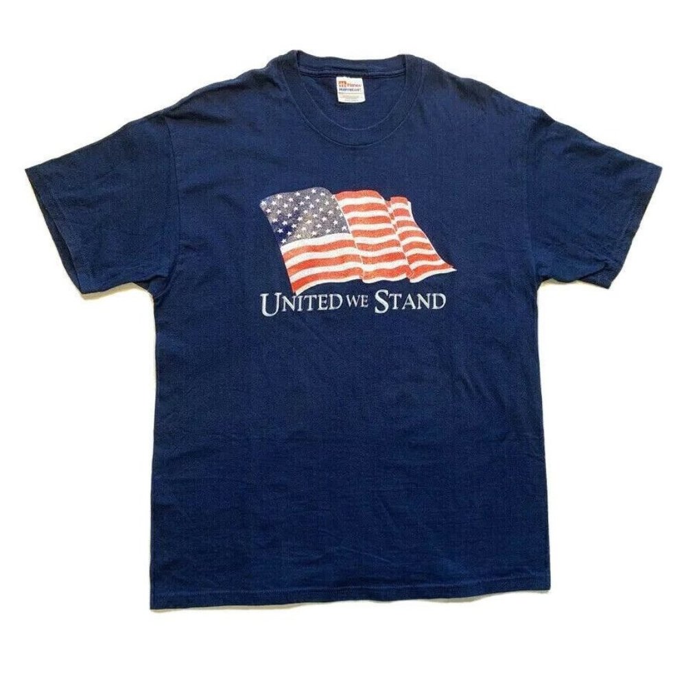 Vintage Hanes Heavyweight T Shirt Mens L‎ 42-44 USA Flag Short Sleeve PreShrunk